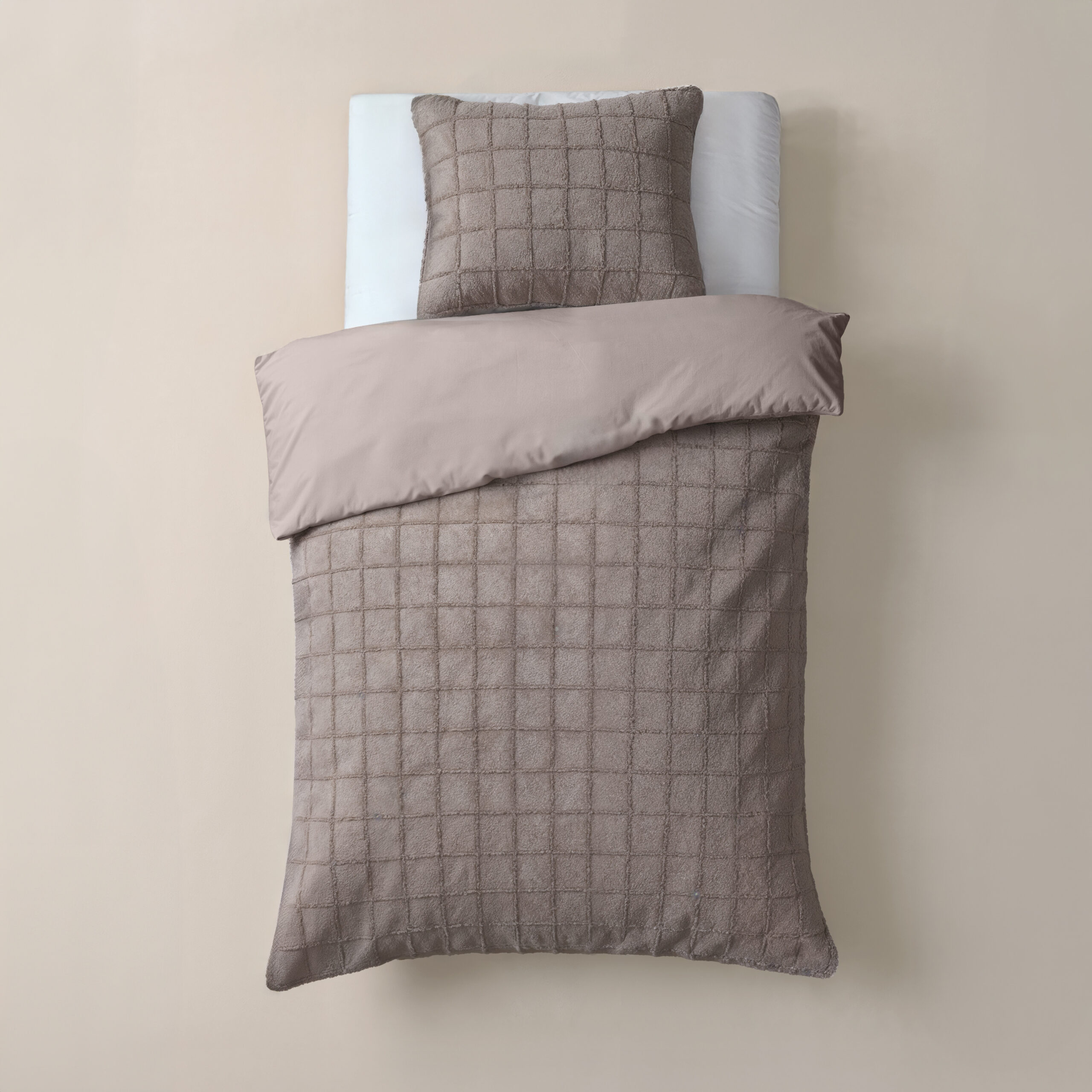 Faux Fur Check Taupe 140x200/220