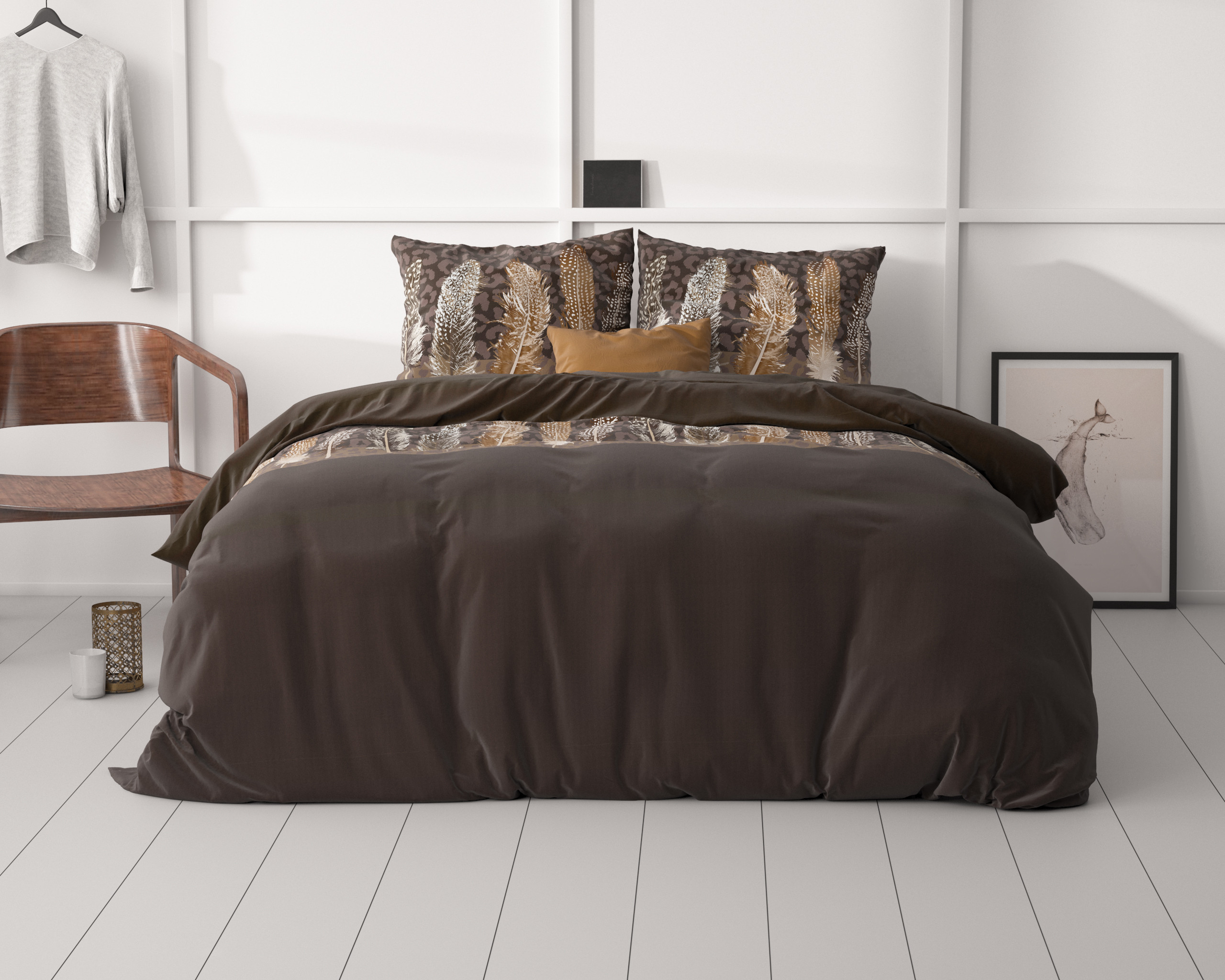 Chocolate feathers Bruin 200 x 200/220
