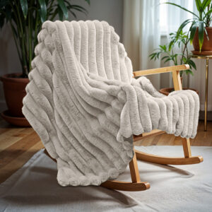 Rib Rabbit Fur Plaid Ecru 240 x 200