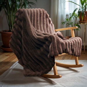 Rib Rabbit Fur Plaid Taupe 150 x 200